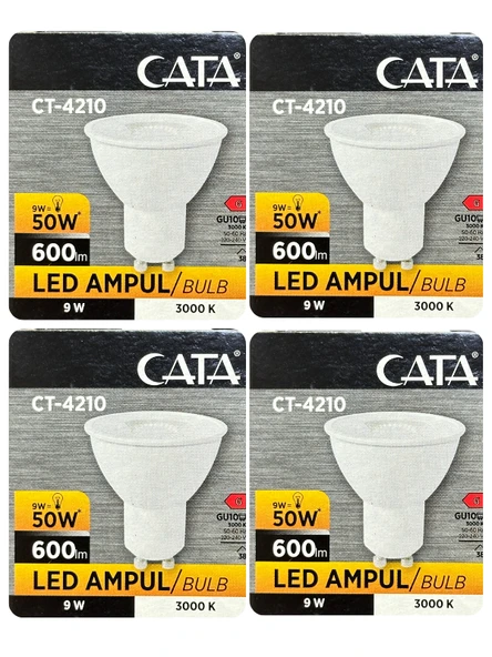 (4 Adet) Cata 9W (50W) Sarı Işık (3000K) Dim Edilebilir GU10 Duylu Led Spot Ampul
