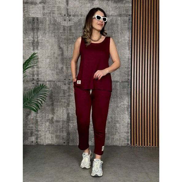 Lucky Life Kadın Askılı Yuvarlak Yaka Viskon Iki Iplik Bluz Ve Eşofman Altı Ikili Takım - 2