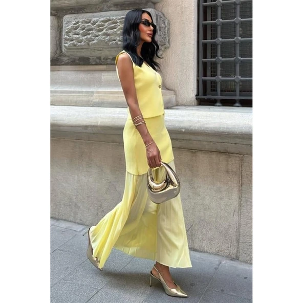 Lucky Life Kadın Yelekli Ve Pilise Etekli Triko Takım - 5