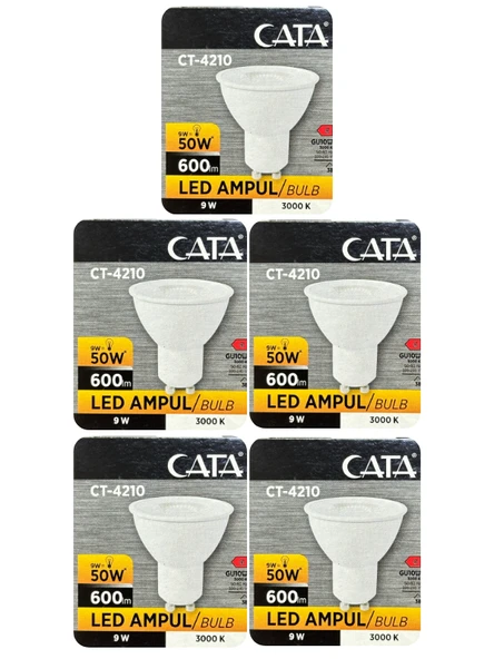 (5 Adet) Cata 9W (50W) Sarı Işık (3000K) Dim Edilebilir GU10 Duylu Led Spot Ampul
