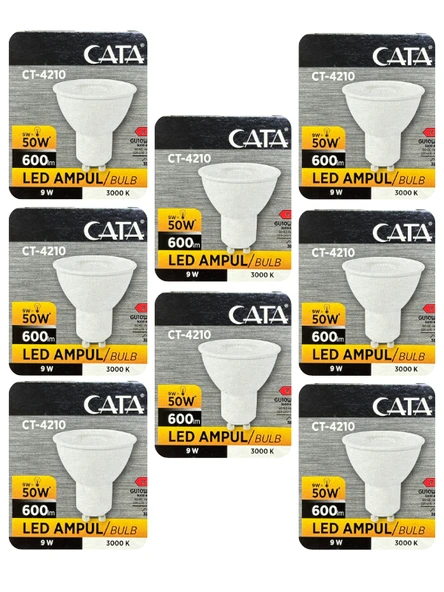 (8 Adet) Cata 9W (50W) Sarı Işık (3000K) Dim Edilebilir GU10 Duylu Led Spot Ampul