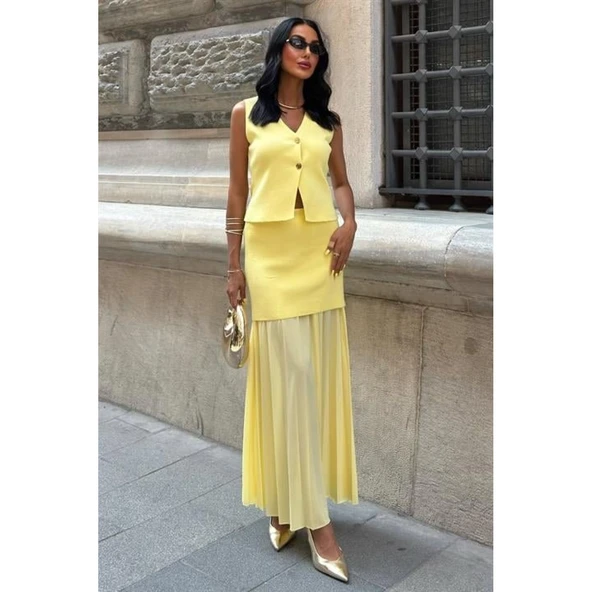 Lucky Life Kadın Yelekli Ve Pilise Etekli Triko Takım - 7