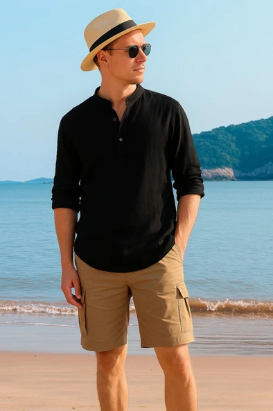 Lucky Life Erkek Uzun Kollu Hakim Yaka Düğmeli Lucky Life Erkek Müslim Gömlek - 2