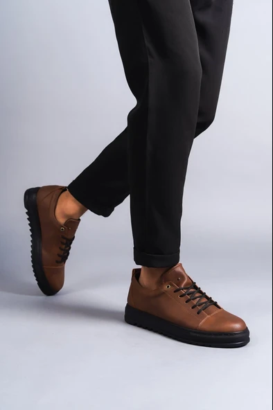 ET152 Cool Bağcıklı Cilt Erkek Günlük Spor Klasik Ayakkabı ST - Taba - Resim 2