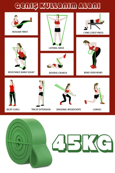 45KG Barfiks Lastiği Gym Resistance Band Antrenman Kas Geliştirme Bandı Yeşil (Ultra Sert) - 6