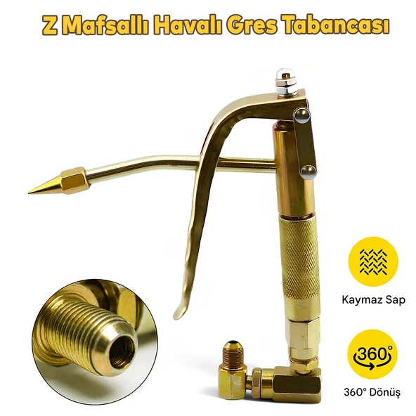 Havalı Çelik Yedek Pnömatik Yağlama Makinesi Gres Gresleme Tabancası Pompası Aleti Z Mafsallı