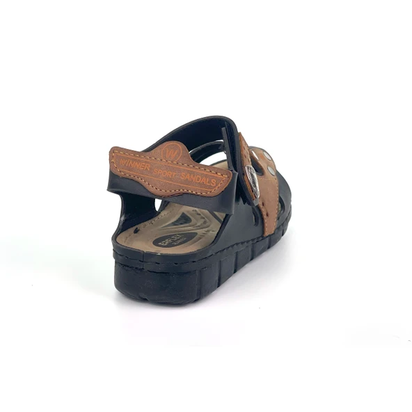 Erkek Çocuk Siyah Cırtlı Ortopedik Rahat Günlük Sandalet - 5