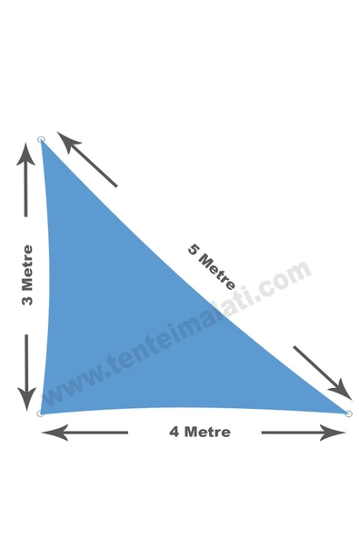 Branda Dünyası 3x4x5 Metre Su Geçirmez Üçgen Gölgelik Mavi Oxford Kumaş - Resim 2