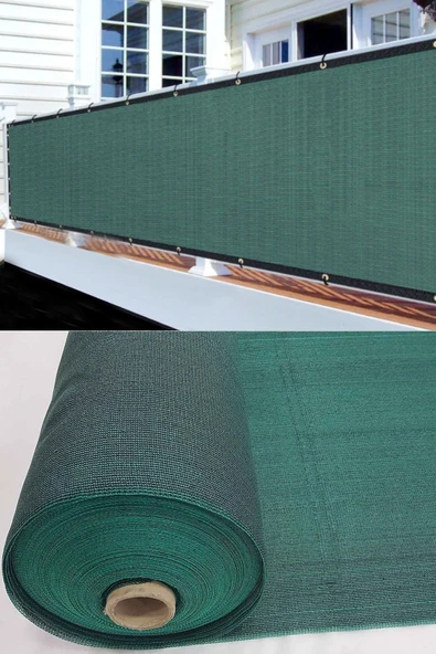 Branda Dünyası 60x1370 cm Yeşil Balkon Filesi - Yüzde 95lik Şeritli Halkalı File