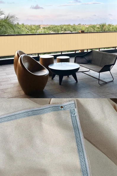 Branda Dünyası 60x1470 cm Krem Balkon Filesi - Yüzde 95lik Şeritli Halkalı File