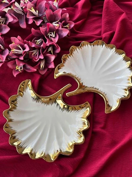 Ginkgo Yaprak Sunum Tabak 2'Lİ 23*25cm