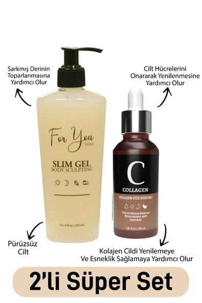 FOR YOU GOLD Slim Jel -Sıkılaştırıcı-Selülit Jeli Collagen Serum Anti Aging Kırışıklık Karşıtı - 3