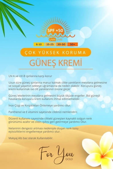 FOR YOU GOLD Leke Karşıtı, Yüksek Korumalı Spf50+ Faktörlü Güneş Kremi 100 Ml & Selülit Jeli 250 Ml - 5