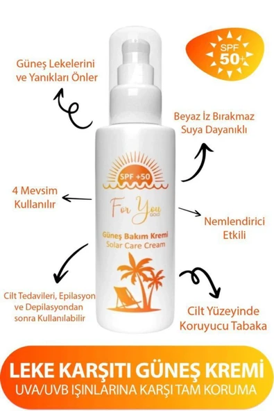 FOR YOU GOLD Güneş Kremi Leke Karşıtı, Yüksek Korumalı Spf50+ Faktörlü 100 Ml Güneş Kremi - 6