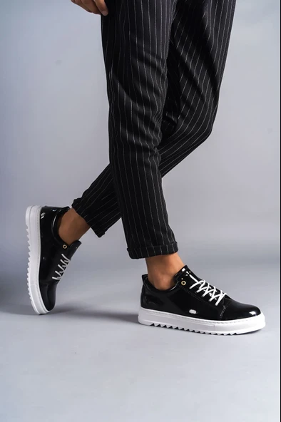 ET152 Cool Bağcıklı Rugan Erkek Günlük Spor Klasik Ayakkabı BT - Siyah - Resim 2