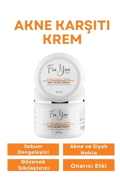 FOR YOU GOLD Karşıtı Krem, Akneye Yönelik Ciltler Için Ve Su Bazlı Sebum Dengeleyici Bakım Kremi 50gr