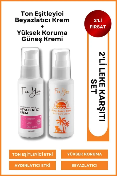 FOR YOU GOLD 2'li Leke Karşıtı Set Ton Eşitleyici Beyazlatıcı Krem Ve Yüksek Koruyucu Güneş Kremi