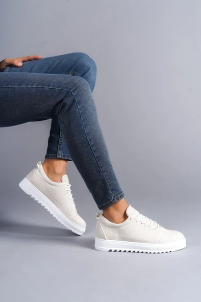 ET152 Cool Bağcıklı Keten Erkek Günlük Spor Klasik Ayakkabı BT - Beyaz - Resim 2