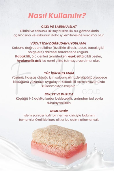 FOR YOU GOLD Doğal Kabak Lifli Eşek Sütü & Hyaluronik Asit Sabun - 3