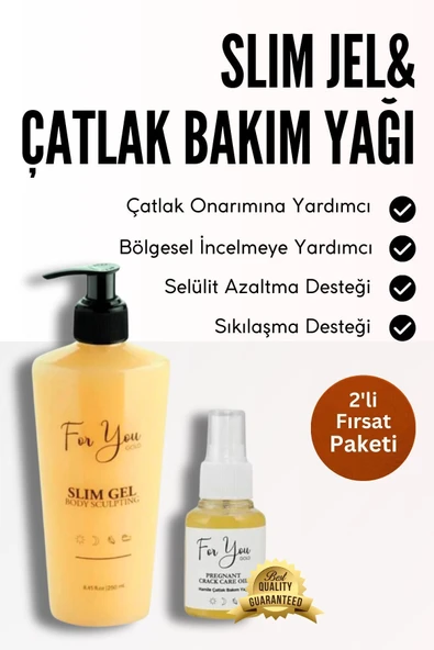 FOR YOU GOLD Slim Jel (slimgel) Selülit Jeli Ve Çatlak Oluşumunu Azaltmaya Yardımcı Çatlak Bakım Yağı&çatlak Seti - 2