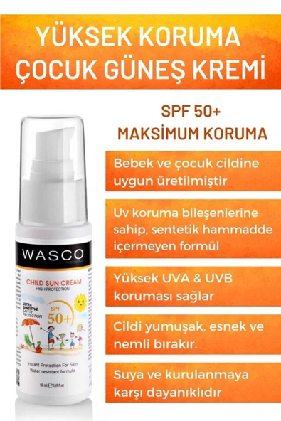 WASCO Bebek ve Çocuklar İçin Spf50+ Çok Yüksek Koruma Faktörlü Güneş Kremi - 3