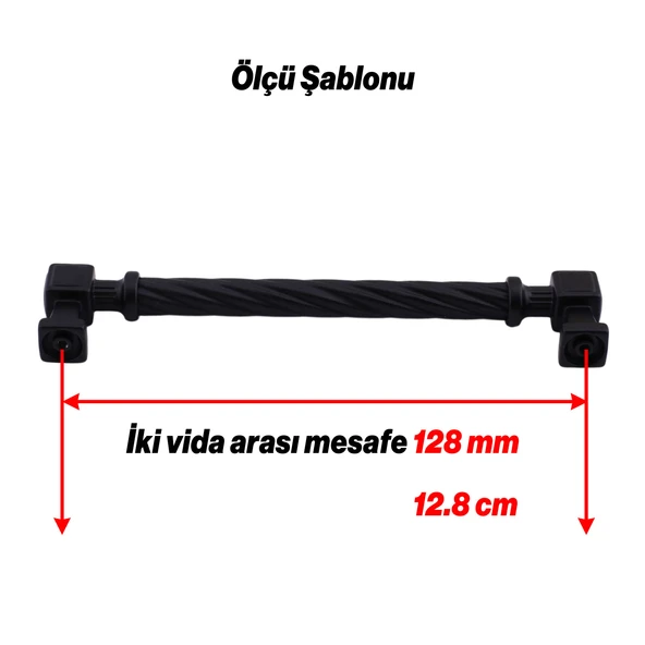 Burma Mat Siyah Metal Kulp 128 mm 12.8 cm Mobilya Çekmece Mutfak Dolabı Dolap Modern Kapak Kulpları - Resim 2