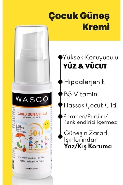 WASCO Bebek ve Çocuklar İçin Spf50+ Çok Yüksek Koruma Faktörlü Güneş Kremi - 4