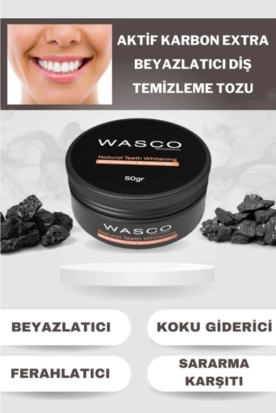WASCO Aktif Karbon Diş Temizleme Tozu 50 Gr Extra Beyazlatıcı Diş Tozu + Nane - 3
