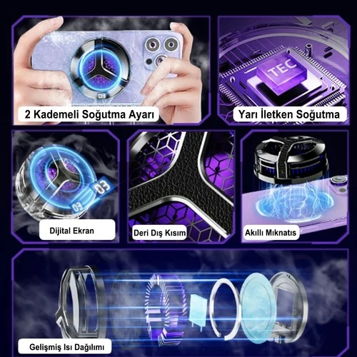 S9 Usb'den Manyetik Sıcaklık Göstergeli Rgb Işıklı Hızlı Soğutma Cep Telefonu Soğutucu Fan - 4