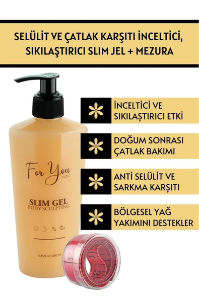 FOR YOU GOLD Slim Jel , Sıkılaştırıcı, Selülit Ve Çatlak Karşıtı Bakım Vücut Şekillendirici+ Mezura ile - 5