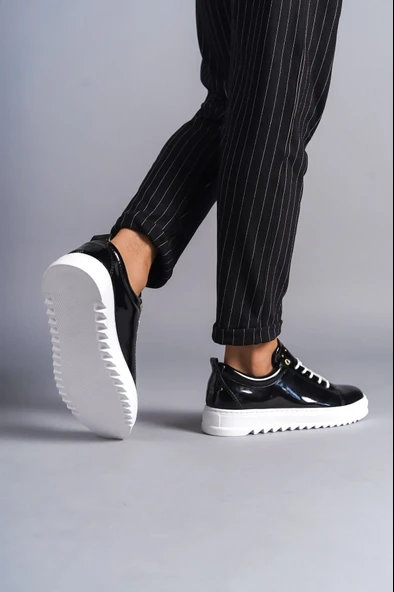 ET152 Cool Bağcıklı Rugan Erkek Günlük Spor Klasik Ayakkabı BT - Siyah - Resim 3