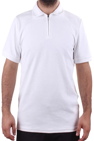 Twister 2290 Ekru Günlük Kısa Kol Normal Kesim Pamuklu Fermuarlı Polo Yaka Erkek Tişört - 2