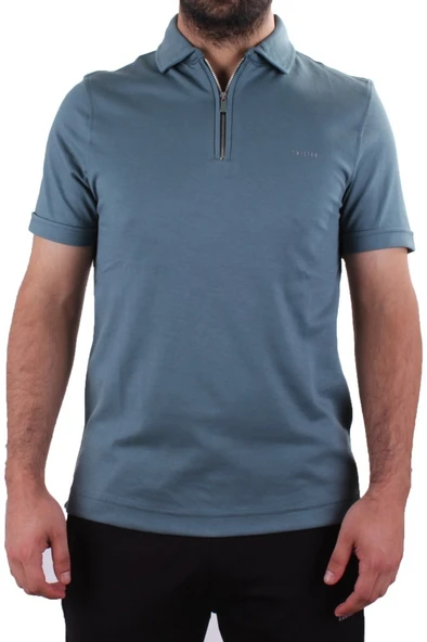 Twister 2298 Yeşil Günlük Kısa Kol Normal Kesim Pamuklu Fermuarlı Polo Yaka Erkek Tişört - 2