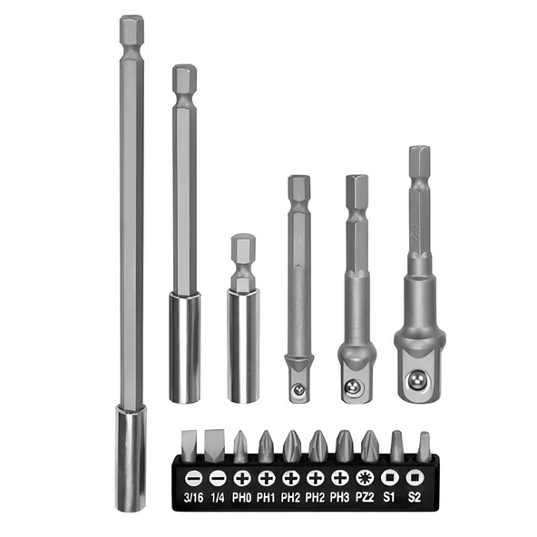 Mıknatıslı Bits Uç Adaptör Seti  Matkap Uyumlu 16 Parça 1/4 1/2 3/8 1/4 Yıldız Düz Uçlar S1 S2 PH Uç - 4