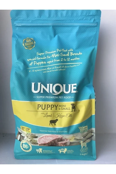Unique Küçük Irk Yavrular Için Kuzu Etli Kuru Köpek Maması -3 Kg