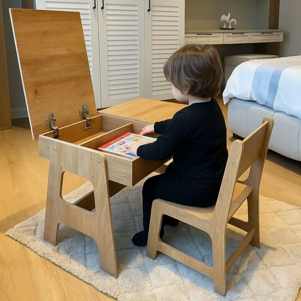 Mdf Çocuk Aktivite Masası | Açılabilir Kapaklı | Ergonomik Tasarım | 1 Sandalye+1 Masa - 4