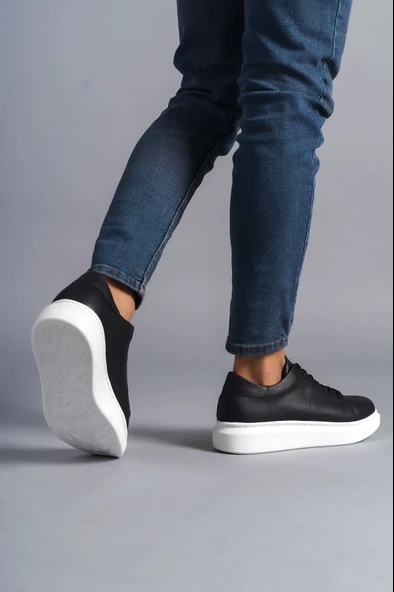 ET151 Boost Bağcıklı Cilt Erkek Günlük Sneaker Ayakkabı BT - Siyah - Resim 2