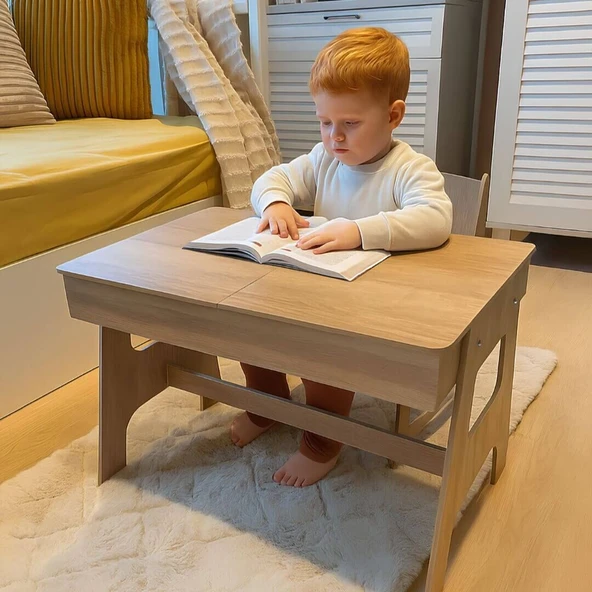 Mdf Çocuk Aktivite Masası-Açılabilir Kapaklı-Ergonomik Tasarım-1 Sandalye+1 Masa - 2