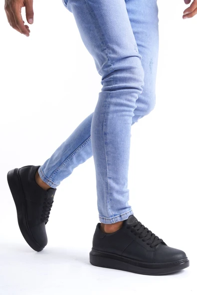 ET151 Boost Bağcıklı Cilt Erkek Günlük Sneaker Ayakkabı ST - Siyah - Resim 2