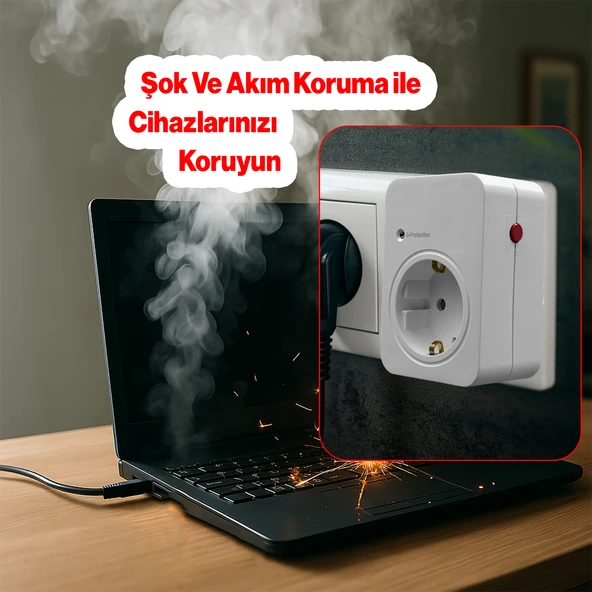 Akım & Şok Korumalı Tekli Priz Açma Kapama Düğmeli Çoçuk Korumalı Fiş 720 Joule IP20 3600 W Koruma - 2