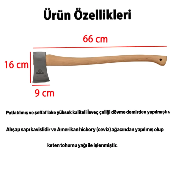 900 Gram 65 Cm El Yapımı İthal İsveç Karbon Çelik Yarma Odun Kesme Balta Ergonomik Sap Kamp Bahçe Av - 2