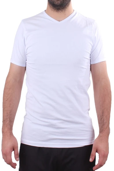 Twister Jeans 2302 Beyaz Günlük Pamuklu Basıc V Yaka Erkek Tişört - 2