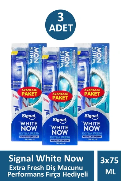 Signal White Now Extra Fresh Diş Macunu 75 ml + Performans Fırça Hediyeli 3 Adet - 1