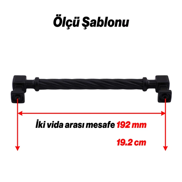 Burma Mat Siyah Metal Kulp 192 mm 19.2 cm Mobilya Çekmece Mutfak Dolabı Dolap Modern Kapak Kulpları - Resim 2