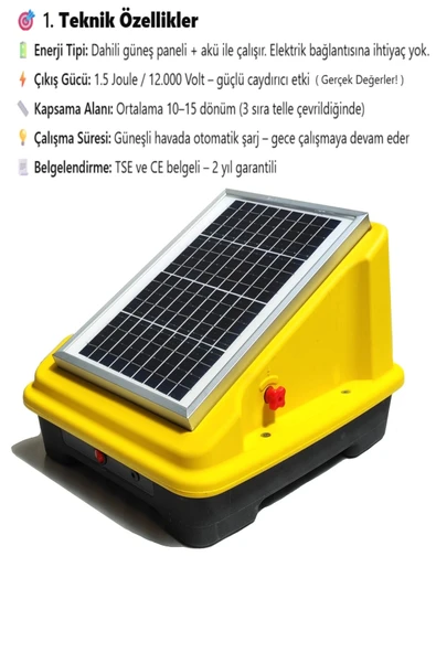 Elektrikli Çit Teli Sistemi Seti Güneş Panelli Kompack200 - 2