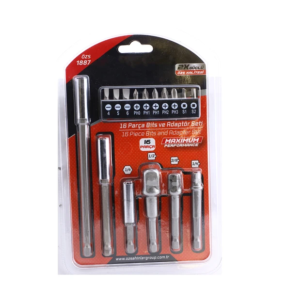 Mıknatıslı Bits Uç Adaptör Seti  Matkap Uyumlu 16 Parça 1/4 1/2 3/8 1/4 Yıldız Düz Uçlar S1 S2 PH Uç - 5