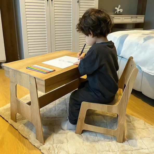 Mdf Çocuk Aktivite Masası | Açılabilir Kapaklı | Ergonomik Tasarım | 1 Sandalye+1 Masa - 3