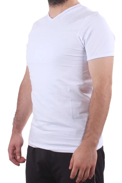 Twister Jeans 2302 Beyaz Günlük Pamuklu Basıc V Yaka Erkek Tişört - 3