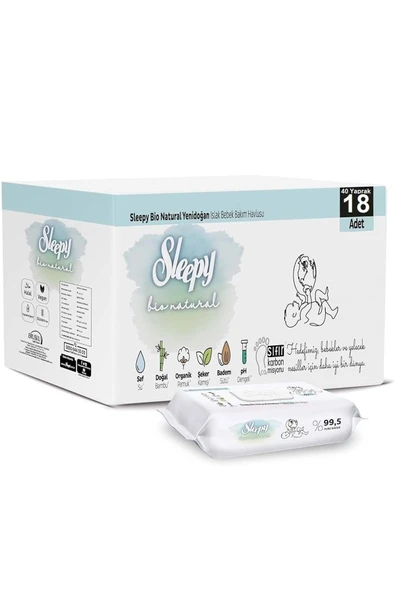 Sleepy Islak Havlu Bio Natural 40'lı (18 Li Set) 720 Yaprak ürün görseli