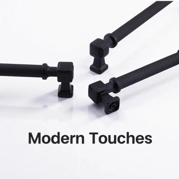 Grip Desenli Mat Siyah Metal Kulp 192 mm Mobilya Çekmece Mutfak Dolabı Dolap Modern Kapak Kulpları - 4